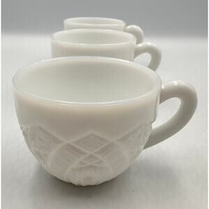 McKee White Milk Glass Thatcher Concord Punch Cup Mug 3pc Set